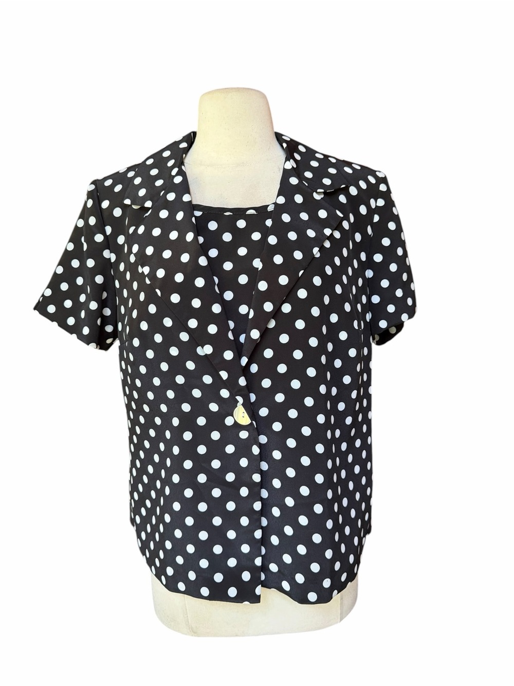 Deadstock w/o Tag Late‎ 90s Blair Black & White Oversized Polka Dot 2-Piece Set